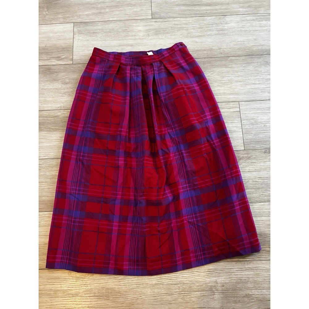 Pendleton Plaid Pleated Midi Skirt Virgin Wool Vintage USA Made Size 12 Tall - Picture 2 of 10